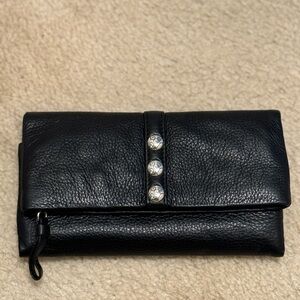Brighton Black Leather Clutch with Silver Details